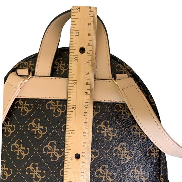 GUESS Mini Backpack Brown Logo Print Faux Leather Monogram Bag - Picture 12 of 13